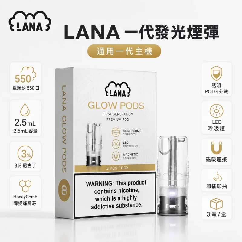 LANA一代發光煙彈 LANA煙彈|LANA電子煙發光煙彈・一代通用煙彈・多款口味・台灣現貨:圖片 1
